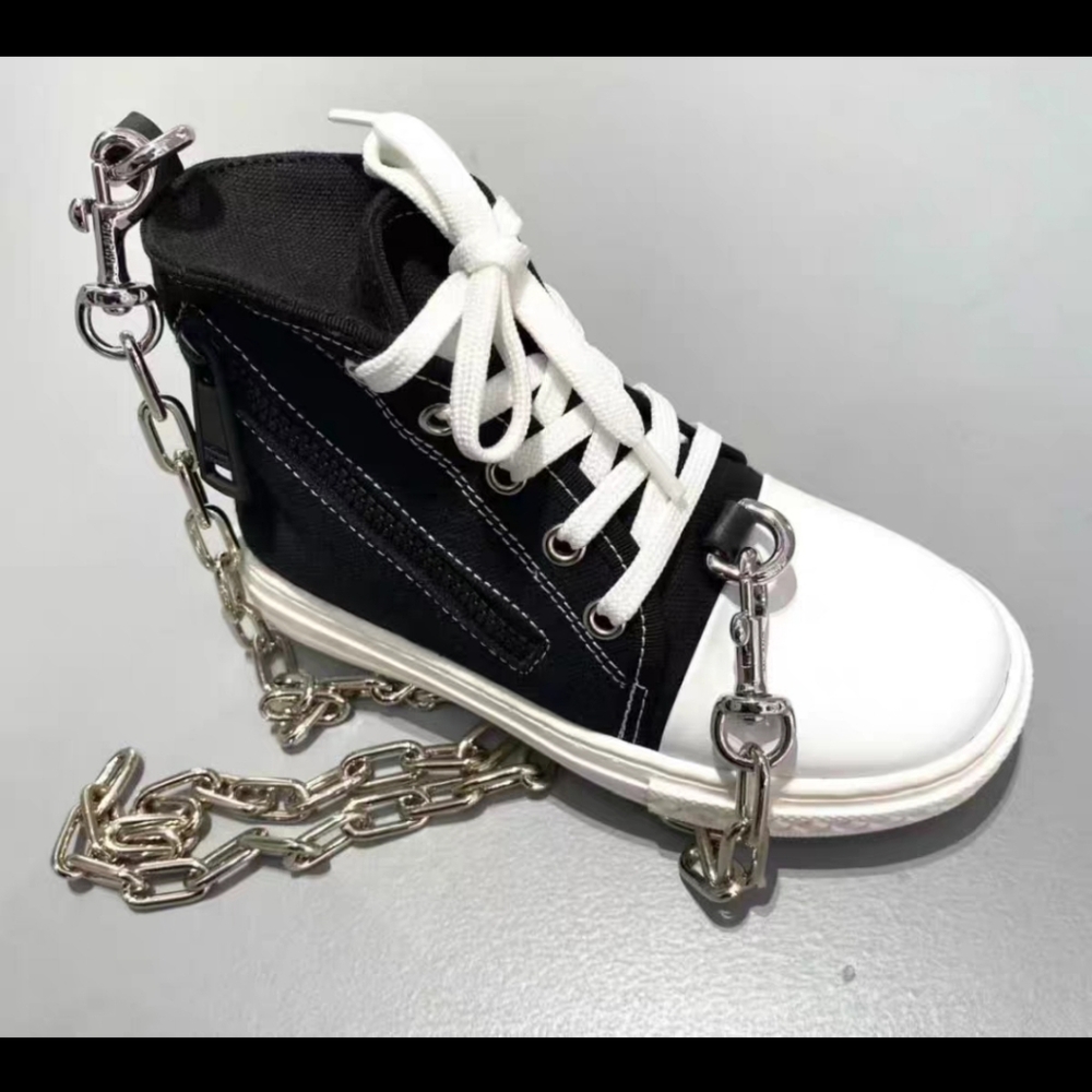 Moschino Black and White High-Top Sneakers with Chain Limited Edition